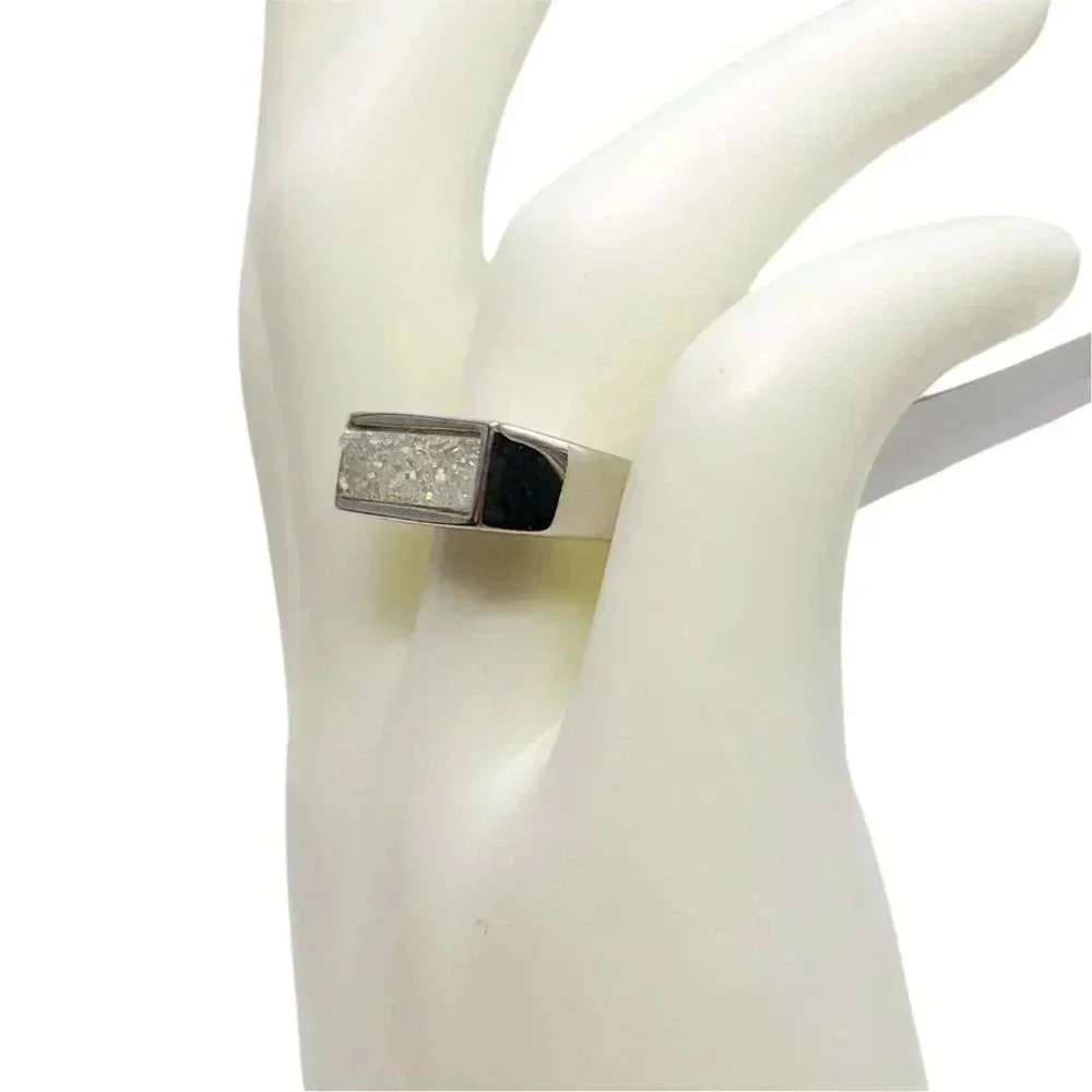 Sterling Silver 7mm Purple Druzy Rectangle Faced Ring PJC 925 Sz: 7